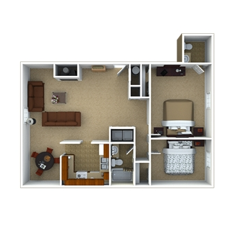 Floor plan for 2 beds, 1.5 baths, 1087 sqft